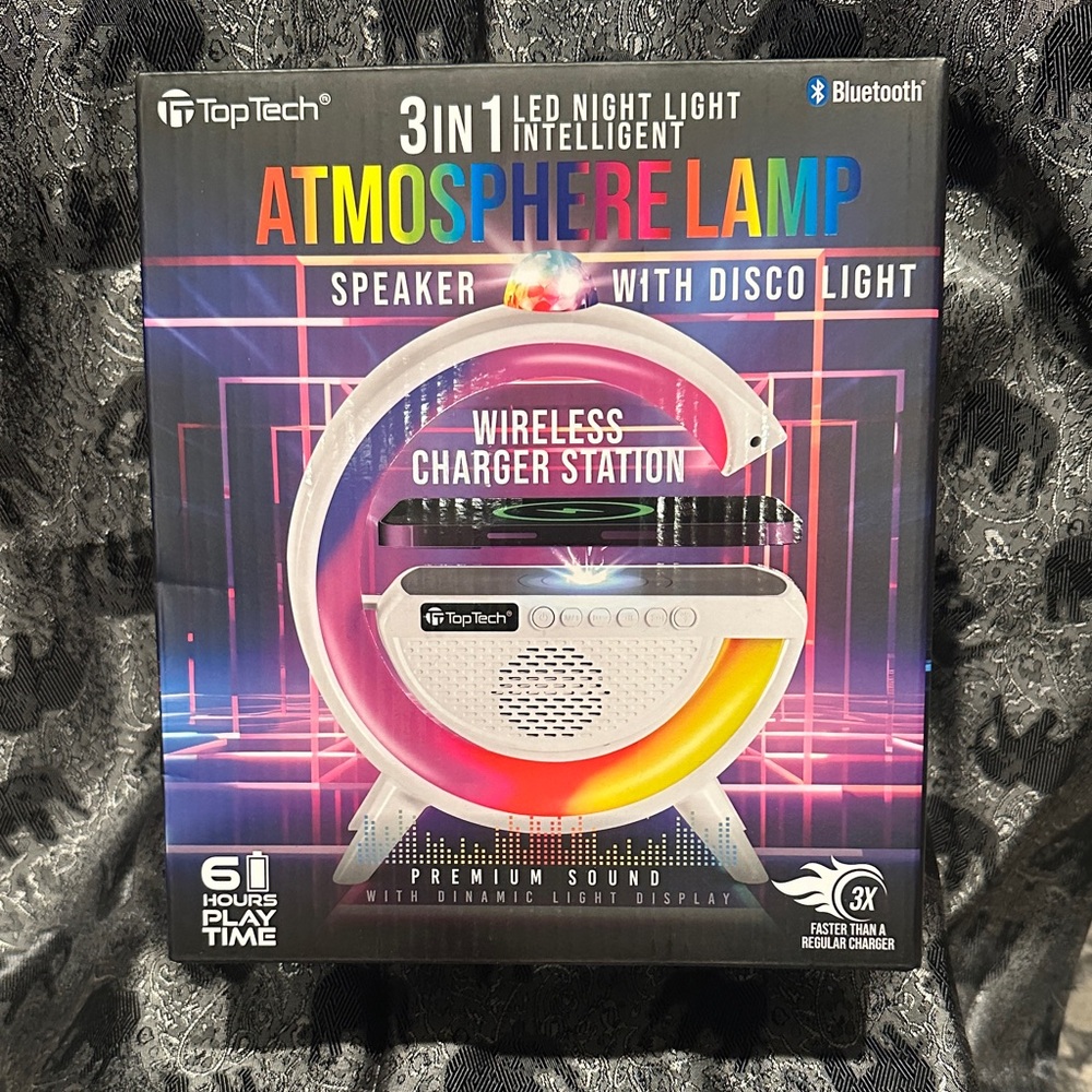 TopTech Atmosphere Lamp Speaker with Disco Light Wireless Charger Station